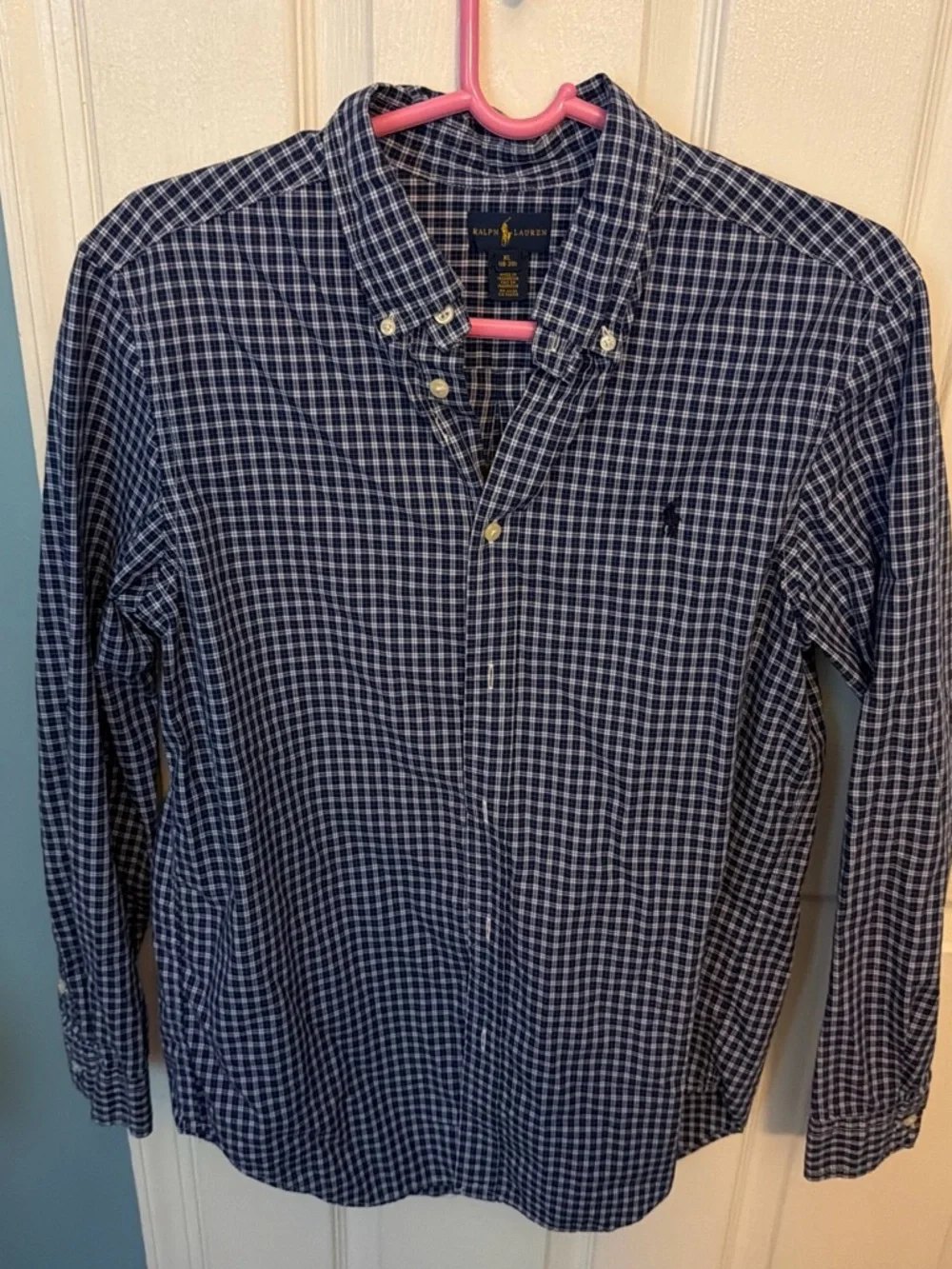 Ralph Lauren Men’s Navy and White Checked Button-Down Shirt
